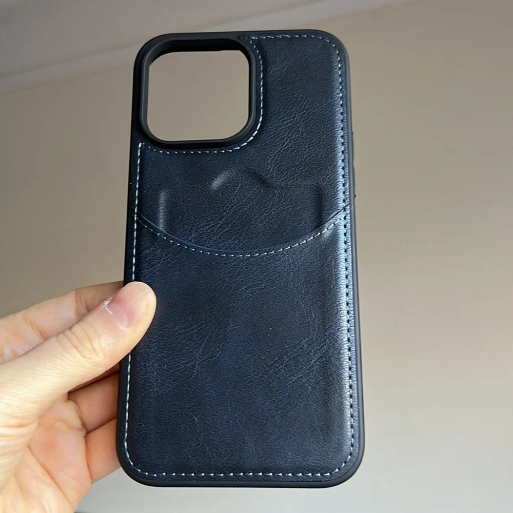 For iPhone 14 PLUS leather phone case with pocket holder with stitching cover